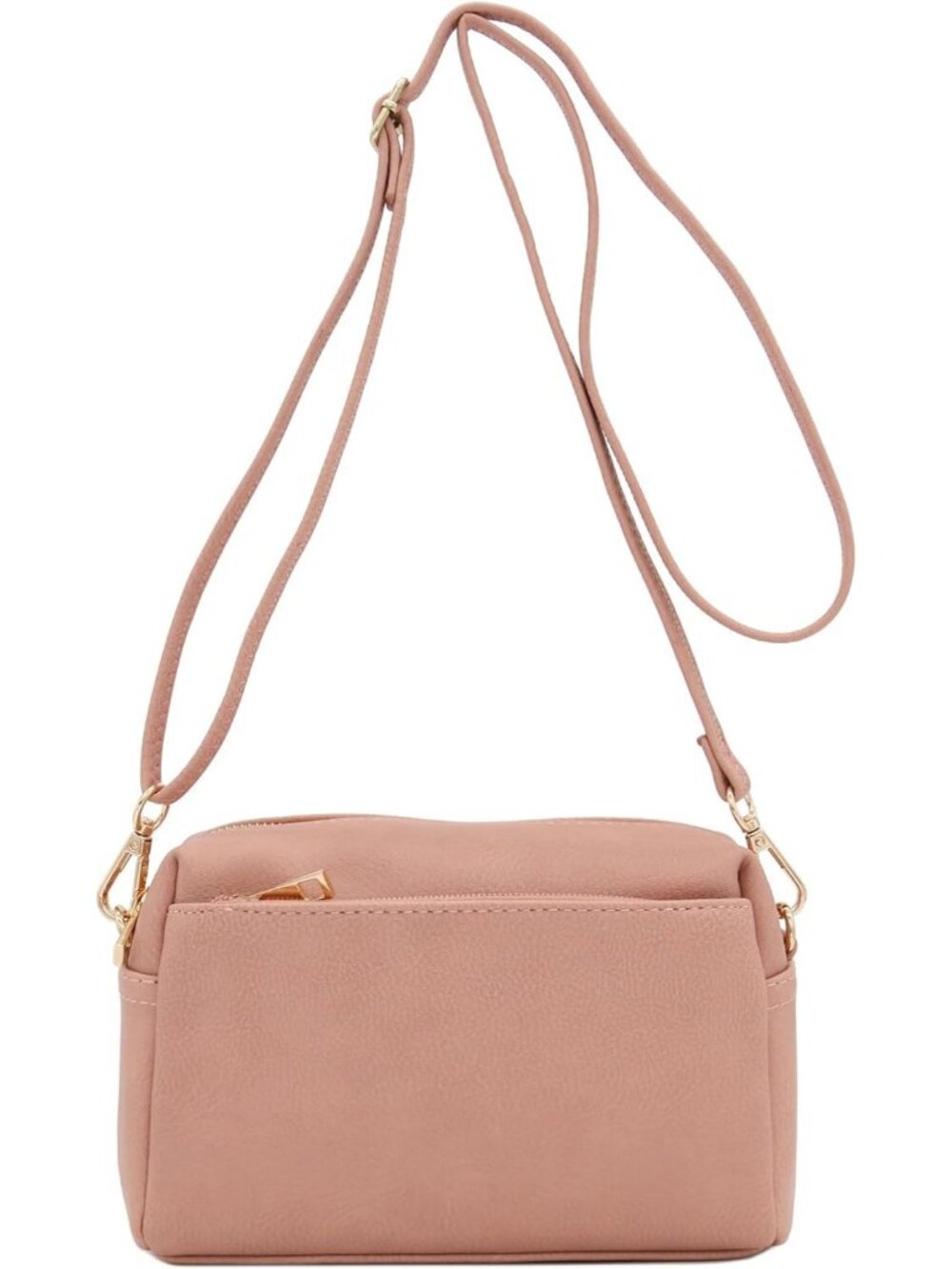 Women's Dusty Pink Triple ZIP Small Lightweight Shoulder Purse Crossbody Bag